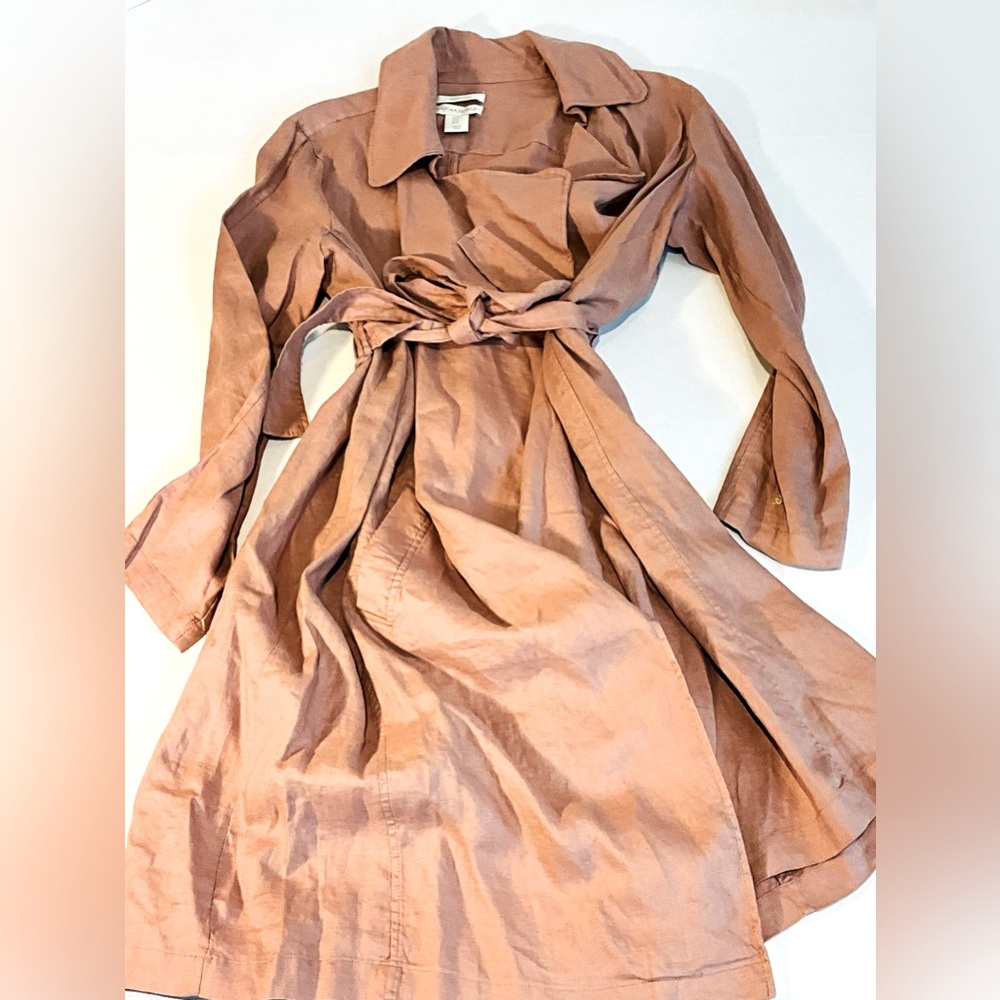 Womens Rose Linen Cynthia Rowley Trench Coat- NWOT MEDIUM